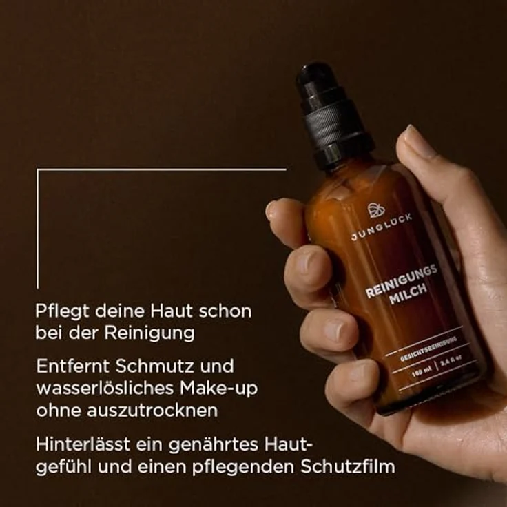 junglück JUNGLÜCK Reinigungsmilch Gesicht - Vegan, Gesichtsreinigung mit BIO Aloe Vera & BIO Mandelöl, pflegt die Haut ohne auszutrocknen – Bild 2