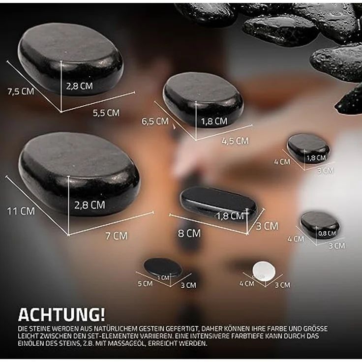 Habys Hot Stone Massagestein Set, 45-teilig aus Basalt mit Natur Bambus Box für Ganzkörpermassage – Bild 4