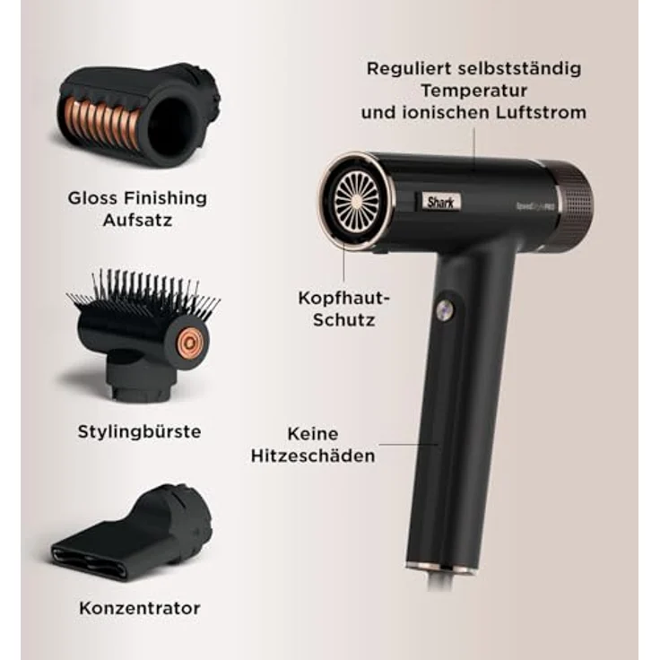 Shark SpeedStyle Pro Haartrockner, hohe Leistung & Power für glattes & welliges Haar mit Kopfhautschutz, 3 Aufsätze, leicht, keine Hitzeschäden, Schwarz HD731EU – Bild 11