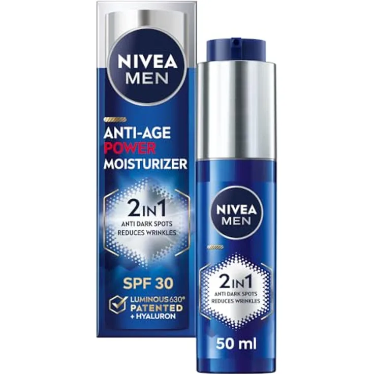 Nivea Men Anti-Age 2-in-1 Power Feuchtigkeitspflege (50 ml), SPF 30, Luminous 630, Hyaluronsäure - Sonnenschutz, dunkle Fleckenprävention, jünger aussehende Haut
