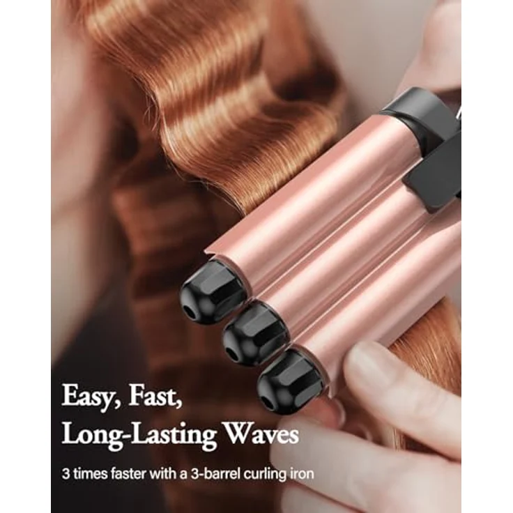 BESTOPE PRO Lockenstab Set 5 in 1, 3 Fässer Welleneisen mit 8 Temperatureinstellungen und LED-Anzeige, schnellaufheizend, Rose Gold – Bild 4