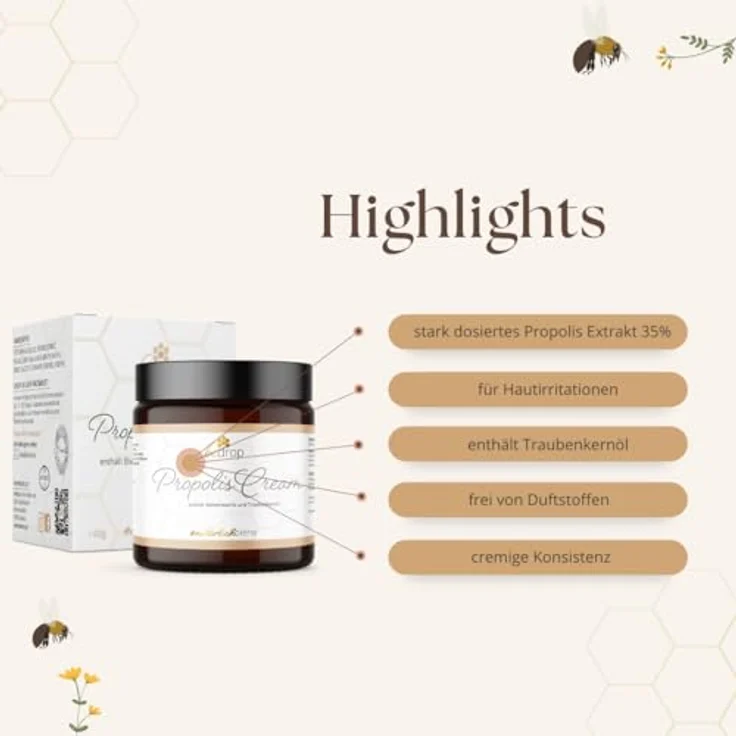 bedrop Propolis Körpercreme, hochdosiert mit Bienenwachs & Traubenkernöl für natürliche Hautpflege, 200ml – Bild 4