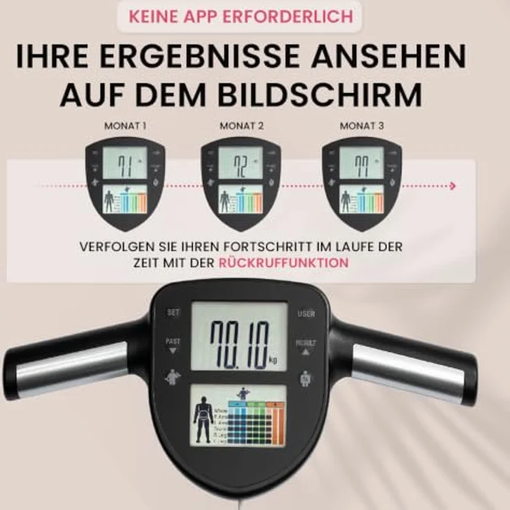 Tanita Körperanalysewaage RD-445, segmentale Analyse mit 13 Messwerten, inklusive Muskelqualitätsindex und Farbdisplay, bis zu 200 kg Nutzerprofile – Bild 4