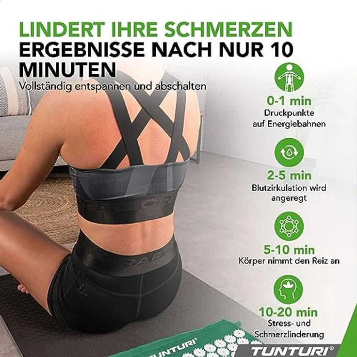 Tunturi Akupressurmatte 2in1 mit Kopfkissen, schmerzlindernd, aus hautfreundlicher Baumwolle, waschbar, inkl. Tragetasche – Bild 3