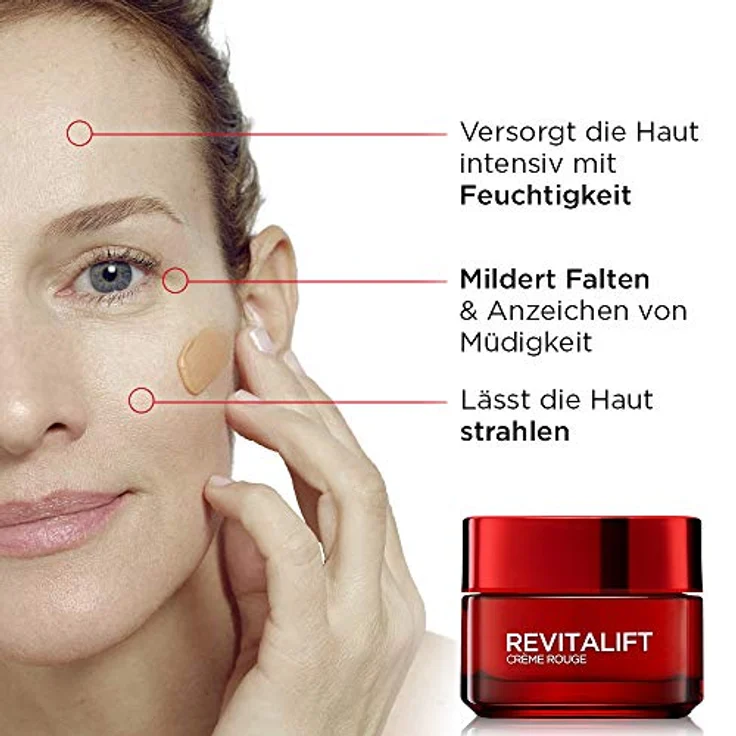 L'Oréal Paris Revitalift Anti Age Belebende Créme Rouge Tagespflege, 50 ml: bekämpft Müdigkeit, strafft Haut & mildert Falten (Roter Ginseng & Hefe-Extrakt) – Bild 2