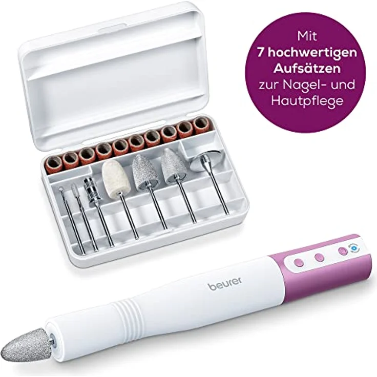 Beurer MP 52 Maniküreset, elektrisches Maniküregerät für präzises Formen und Feilen der Nägel, besonders leistungsstarker Nagelfräser, bis zu 15.000 U/min, 7 hochwertige Aufsätze, für Hände und Füße – Bild 4