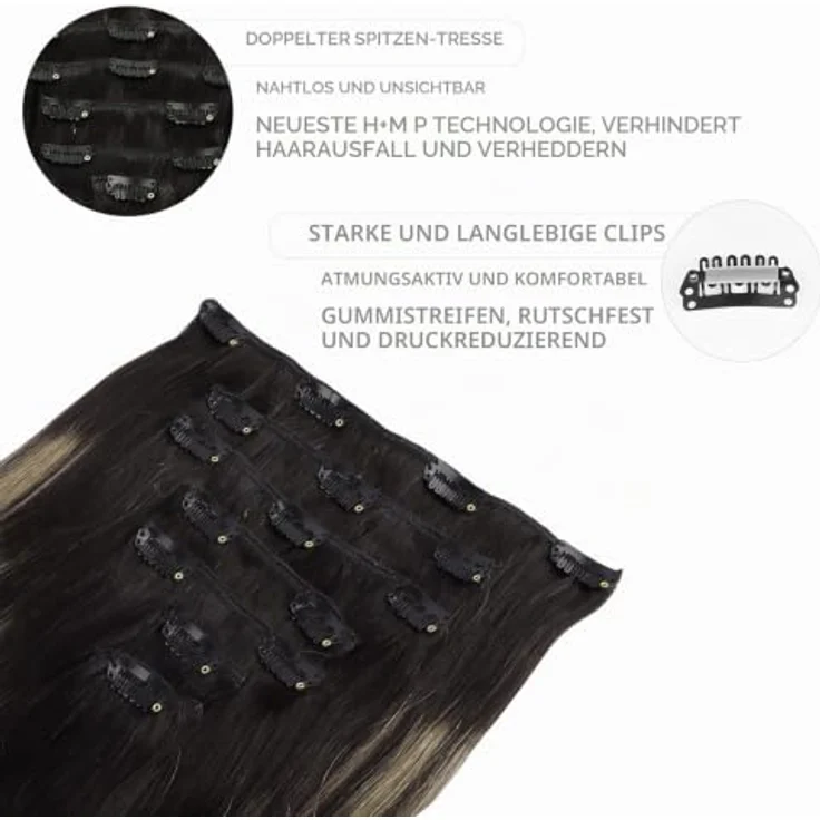WENNALIFE Clip in Extensions Echthaar 60cm 120g 7pcs Balayage natürliches Schwarz bis Hellblond Haarverlängerung Remy Clip In – Bild 3