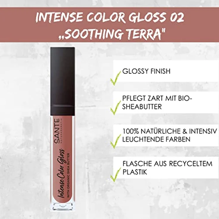 Sante Naturkosmetik Natürlicher Lipgloss mit glänzendem Finish, Mit Sheabutter für gepflegte Lippen, Intense Color Gloss, Nr. 02 Soothing Terra, 1 x 5,3 ml – Bild 2