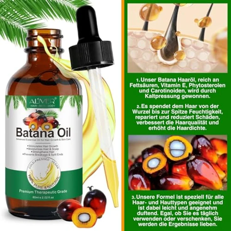 P-Beauty Bio Batana Öl 60ml, veganes Pflegeöl für Haarwuchs, Haut- und Nagelpflege, kaltgepresst, für alle Haartypen, gegen Haarausfall und Spliss – Bild 5