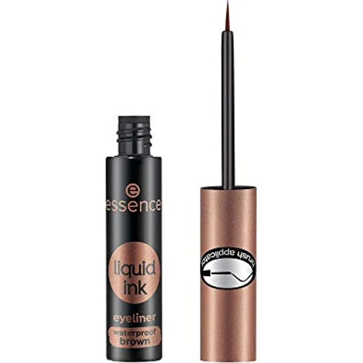 essence liquid ink eyeliner waterproof brown, Eye Liner, Pinselapplikator, wasserfest, Nr. 02 Ash brown, braun, definierend, langanhaltend, farbintensiv, wasserfest, vegan, ohne Parfüm (3ml)