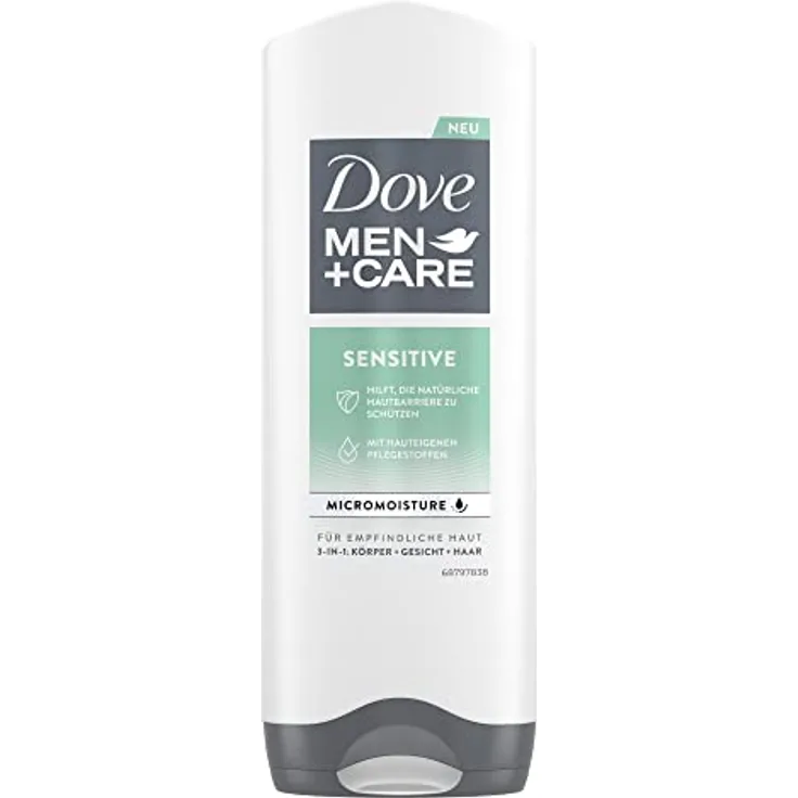 Dove Men+Care 3-in-1 Duschgel Sensitive Duschbad für Körper, Gesicht und Haar für empfindliche und trockene Haut 250 ml 1 Stück