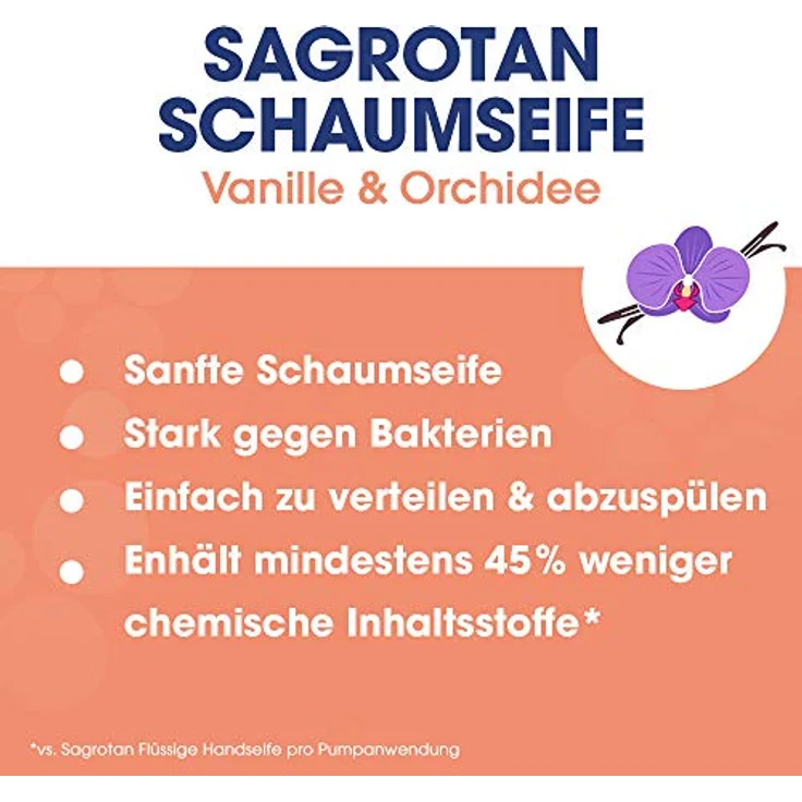Sagrotan Samt-Schaum Vanille & Orchidee, Schaumseife, 1er Pack (1 x 250 ml) – Bild 3