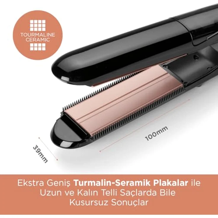BaByliss Steam Smooth Dampfglätteisen, 39mm breite Turmalin-Keramik-Platten, 5 Temperatureinstellungen bis 230°C, inkl. Kammeinschübe und Hitzeschutzmatte – Bild 3