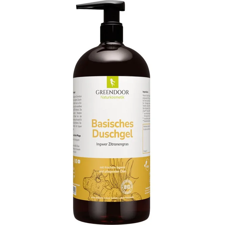 GREENDOOR Basisches Duschgel XL Ingwer Zitronengras, 500ml mit natürlichem Duft und pH 8,6