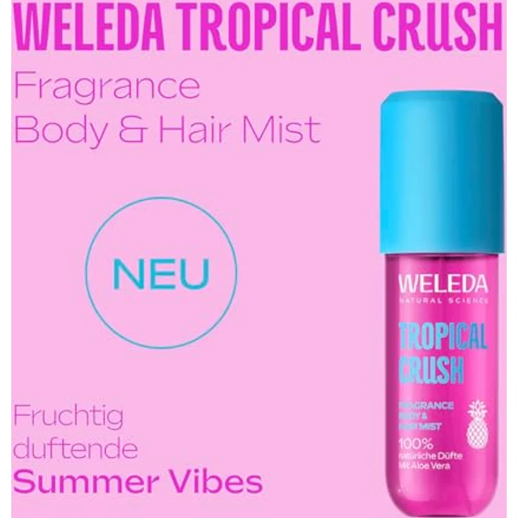 WELEDA Tropical Crush Fragrance Body & Hair Mist Spray, fruchtiger Duft mit Noten von Mango, Ananas und Himbeere, 95 ml, pinke Flasche – Bild 4