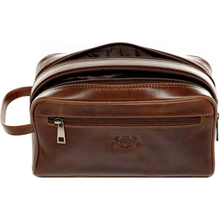 SID & VAIN große Kulturtasche Herren echt Leder - Waschtasche GATWICK - Kulturbeutel Herrentasche braun handgefertigt - veganes Vachetta Leder - langlebig – Bild 4