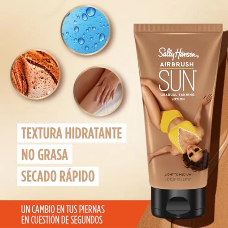 Sally Hansen Airbrush Legs Selbstbräunungslotion, Sun Gradual Tanning Lotion, Light to Medium, 175 ml – Bild 2