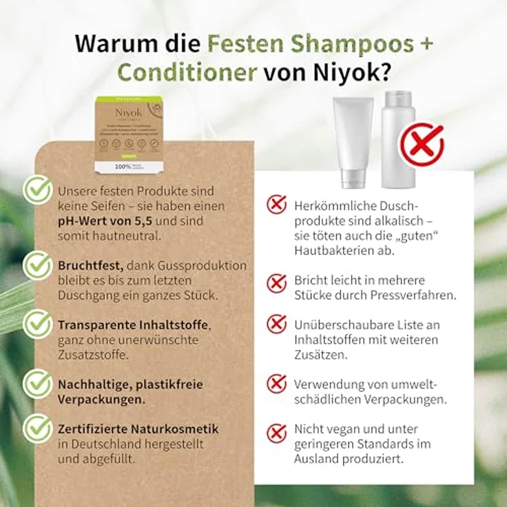 Niyok® 2-in-1 Festes Shampoo + Conditioner "Green Touch" (80g) • Vegane Haarseife • Nachhaltiges Shampoo & Spülung • Haarshampoo & Haarspülung • 100% Naturkosmetik • Plastikfrei & Vegan – Bild 5