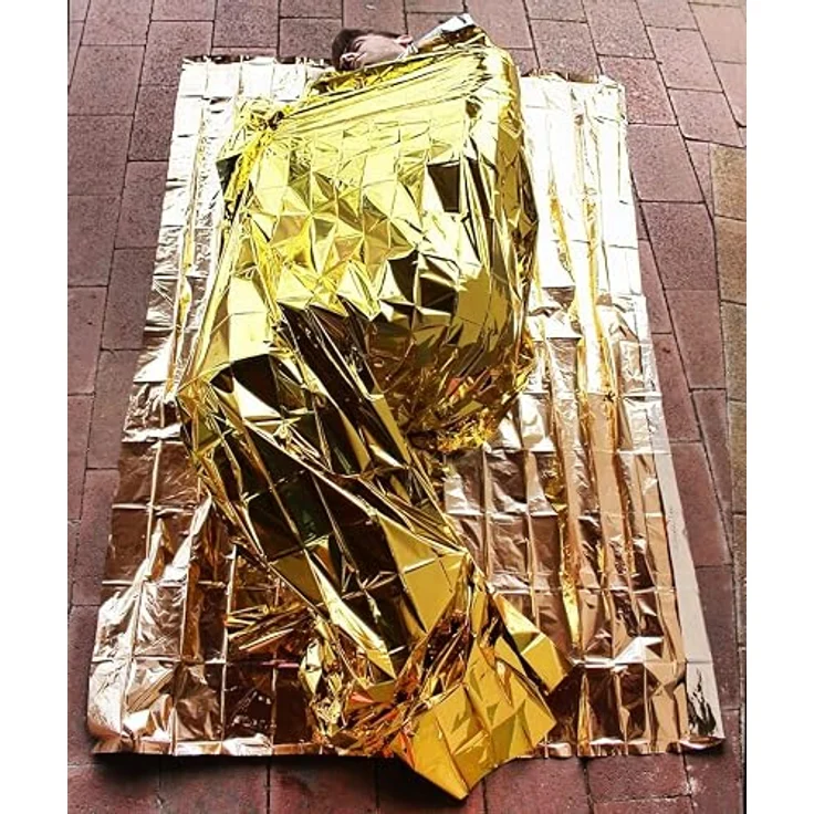Medi-Inn Erste-Hilfe-Set Rettungsdecke, 160 x 210 cm, gold/silber, 10 Stück, ultradünn und widerstandsfähig für Kälteschutz und Hitzeschutz – Bild 8