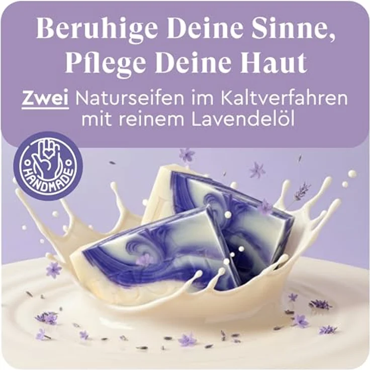 lubiu Lavendelseife 2 x 100g, handgemachte Naturseife ohne Palmöl, für alle Hauttypen, feuchtigkeitsspendende Duftseife, vegan, papierverpackt – Bild 2