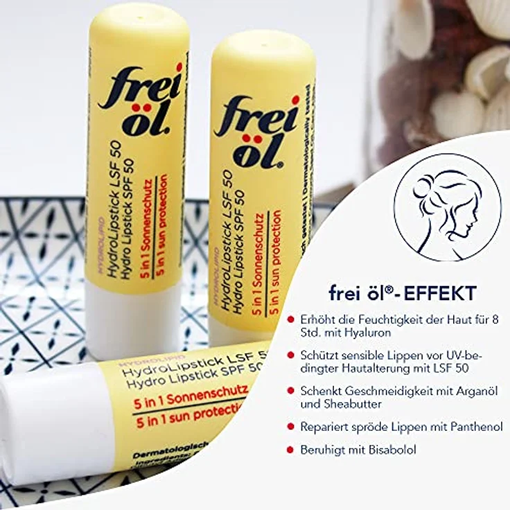 frei öl HydroLipstick LSF 50 – Lippenpflege mit Hyaluron & 5 in 1 Sonnenschutz, 4.5 g – Bild 3