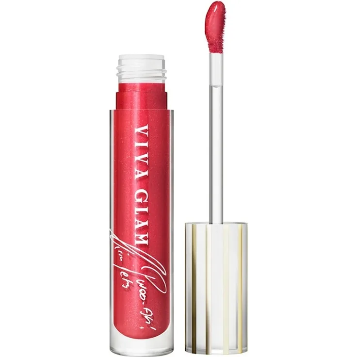 MAC Viva Glam Lipglass Air Lipgloss 5 ml, veganer Glanz in der Farbe VIVA KIMMITMENT, pflegt und minimiert Lippenfältchen