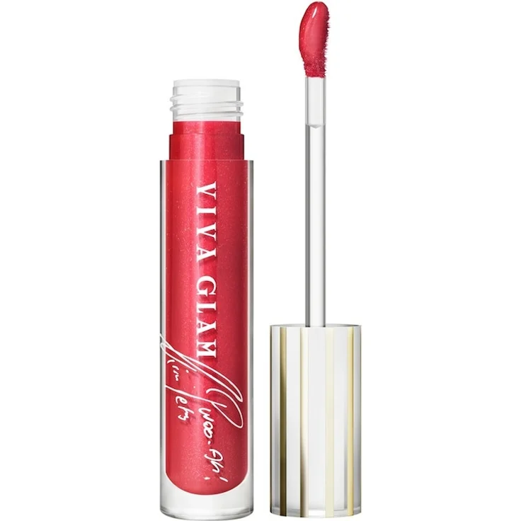 MAC Viva Glam Lipglass Air Lipgloss 5 ml, veganer Glanz in der Farbe VIVA KIMMITMENT, pflegt und minimiert Lippenfältchen