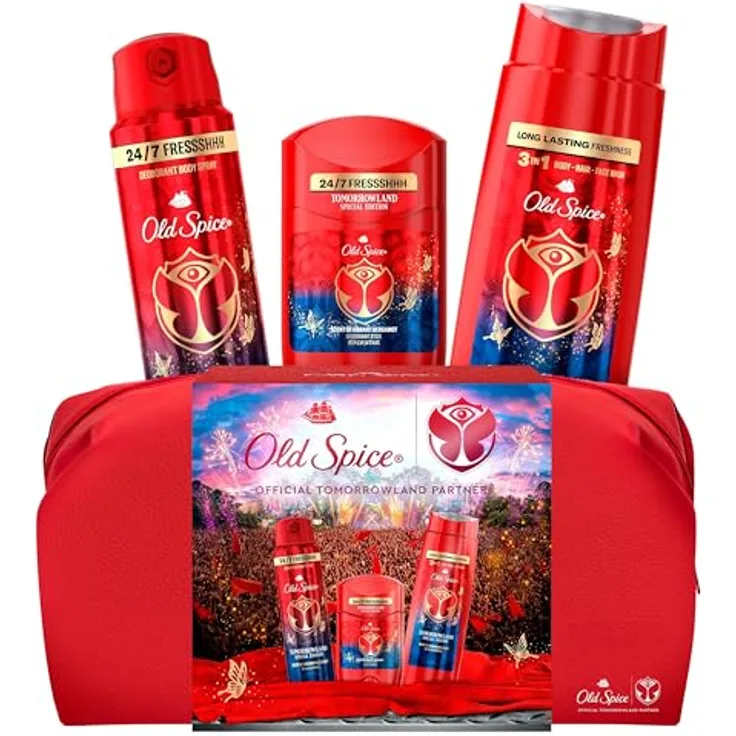Old Spice Tomorrowland Geschenkset, Sonderedition mit Kulturtasche, Deostick 50 ml, Deospray 150 ml, Duschgel 250 ml, spritziger Zitrusduft