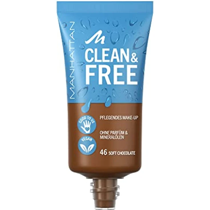 Manhattan Clean & Free Skin Tint Fb. 46 Soft Chocolate, feuchtigkeitsspendendes Make-up, vegan, 30 ml – Bild 2
