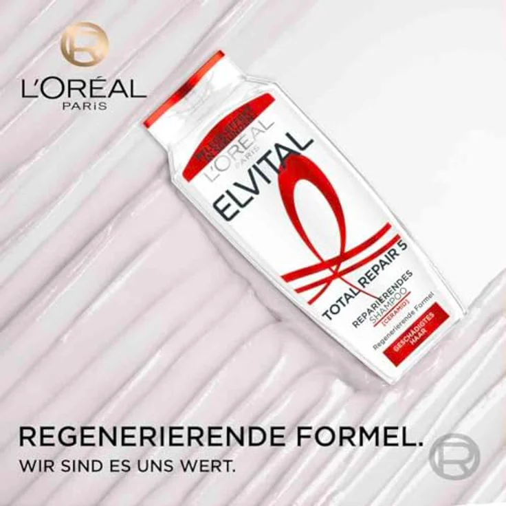 L'Oréal Paris Elvital Total Repair 5, Reparierendes Shampoo gegen 5 Probleme geschädigter Haare, mit Cicamide und Pro-Keratin, 6 x 300 ml – Bild 3