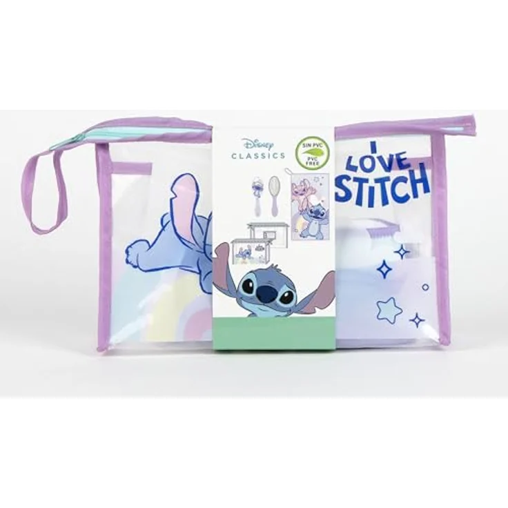 Lilo & Stitch Kulturbeutel, Disney Hygiene-Kit Set mit Handtuch und Haarbürste, bunt – Bild 5