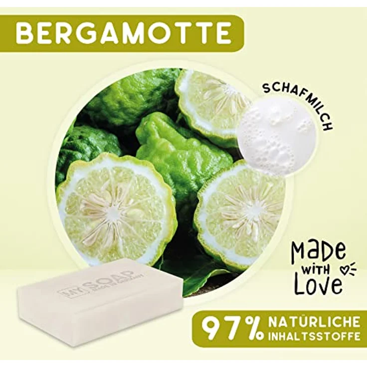 MY SOAP Schafmilchseife, Natural by accentra, handgefertigte Schafmilchseife MY SOAP in Papierschachtel, 100g, Motiv/Duft: Bergamotte – Bild 3
