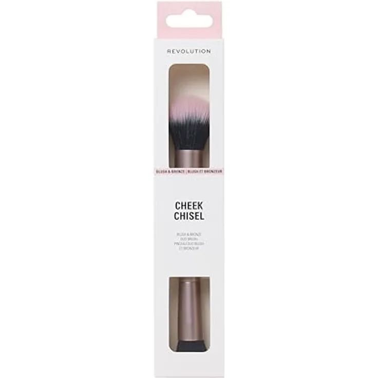 Revolution Beauty London Cheek Chisel Blush & Bronze Duo Brush, doppelseitiger Rouge- & Bronzer-Pinsel mit synthetischen Borsten, vegan und tierversuchsfrei
