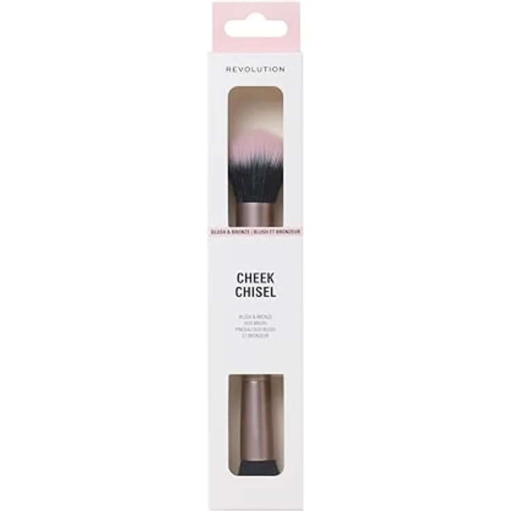 Revolution Beauty London Cheek Chisel Blush & Bronze Duo Brush, doppelseitiger Rouge- & Bronzer-Pinsel mit synthetischen Borsten, vegan und tierversuchsfrei – Bild 1