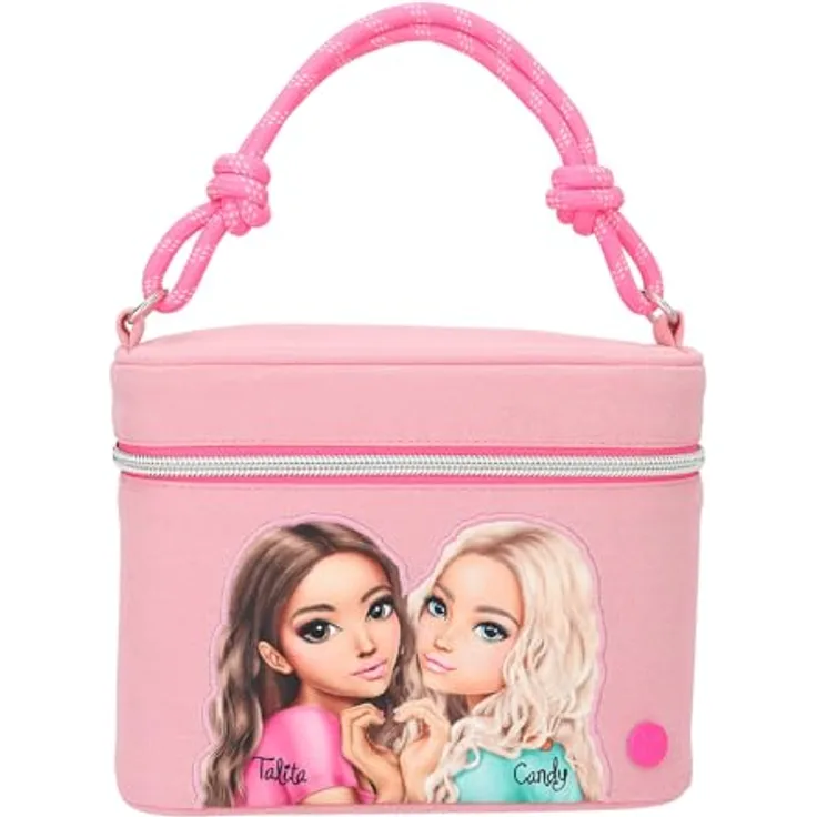 Depesche 13156 TOPModel - Kosmetiktasche Beauty and Me in Pink mit Glitzer, Kosmetikkoffer mit Spiegel