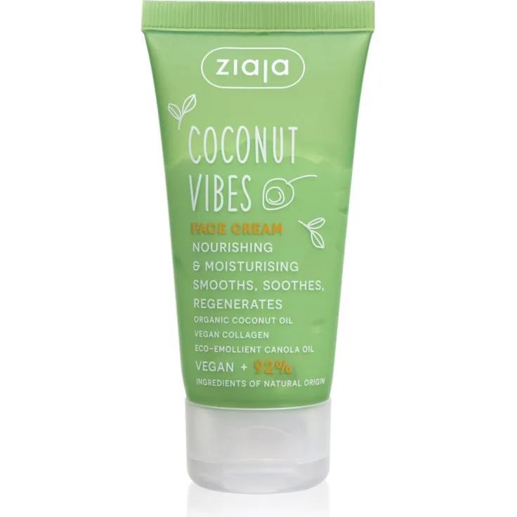 Ziaja Coconut Vibes Gesichtscreme für die Nacht, feuchtigkeitsspendende Regeneration mit Kokosnussöl, 50 ml