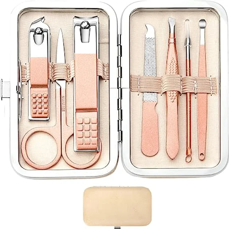 walentin profwr Maniküre Set, 7-teiliges Nagelknipper Set mit tragbarem Lederetui, für Frauen und Männer, in kompakter Größe 11x7x2.5 cm – Bild 1