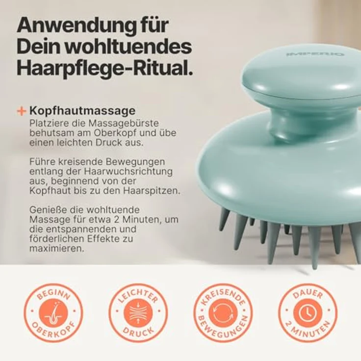 IMPERIO Shampoo-Massagebürste für Tiefenreinigung und Haarwachstum, Silikonborsten – Bild 5