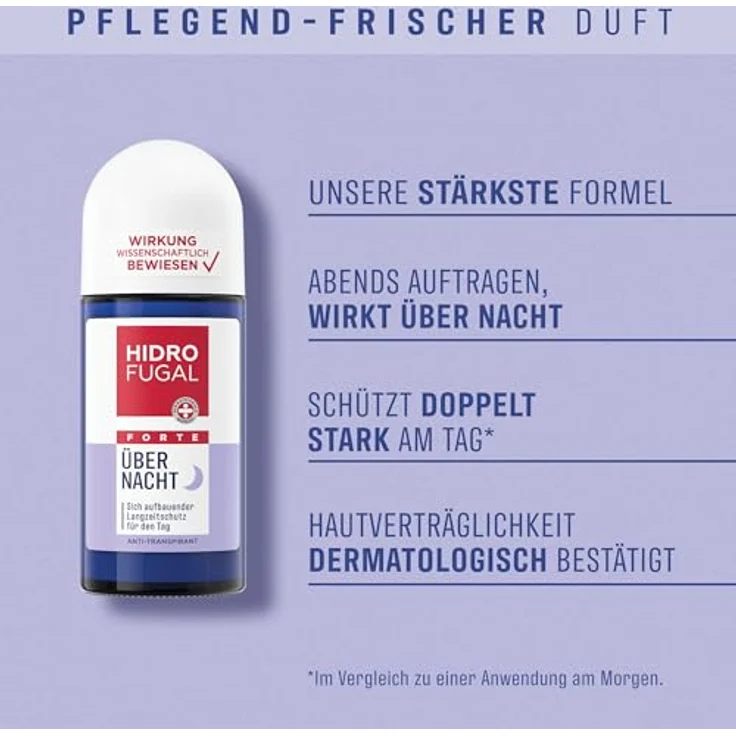 HIDROFUGAL Hidrofugal Forte Doppel Schutz Nacht Roll-on, 50 ml, effektiver Schutz bei Hitze, Stress und Bewegung – Bild 2