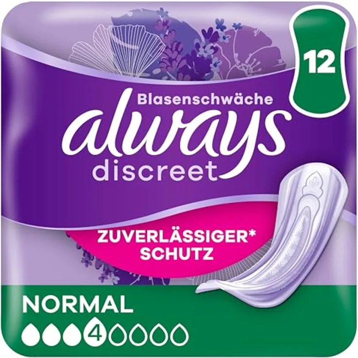 Always Discreet Inkontinenzeinlagen Normal, 12 Stück, jederzeit diskret und sicher, mit RapidDry-Kern und Geruchskontrolle