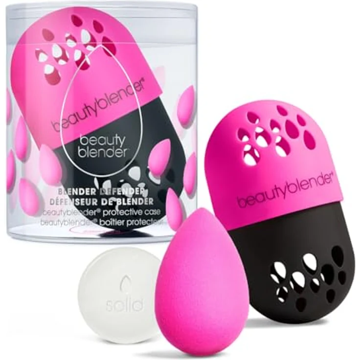 beautyblender Discovery Essentials 3-Piece Set, Make-Up Schwamm mit Blendercleanser Solid und Blender Defender Etui, schwarz/pink – Bild 3