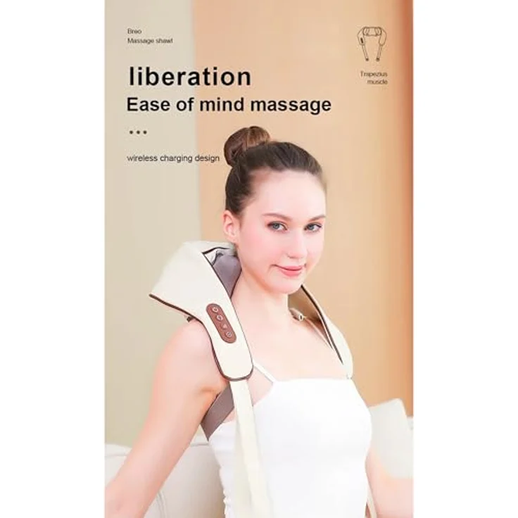 Lalano`S Cosmetics Nacken-Massagegerät 6D Massage Shiatsu-Gerät mit Wärmefunktion, Kabellos, Plüschiges PU-Leder, 6 Massageköpfe, Autoshutdown-Funktion – Bild 7