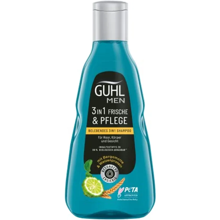 Guhl Men 3 in 1 Frische & Pflege Shampoo - Inhalt: 250 ml - Für Haar, Körper und Gesicht - Haartyp: normal