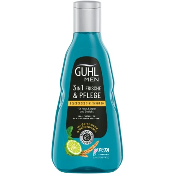 Guhl Men 3 in 1 Frische & Pflege Shampoo - Inhalt: 250 ml - Für Haar, Körper und Gesicht - Haartyp: normal – Bild 1