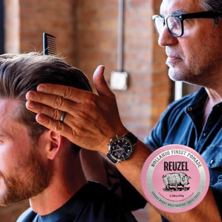 Reuzel Pink Grease Heavy Hold Pomade, 95 g, Unisex Haarpomade mit extra starkem Halt und gesundem Glanz – Bild 5