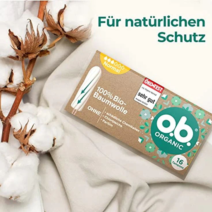 o.b. Organic Normal Bio Tampons für mittlere/stärkere Tage aus 100% Bio-Baumwolle, 16 stück – Bild 2