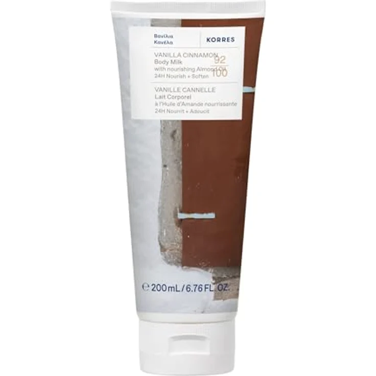 Korres Vanilla & Cinnamon, nährende Body Lotion mit Mandelöl, 200 ml, vegan, feuchtigkeitsspendend und bronzefarbend – Bild 1