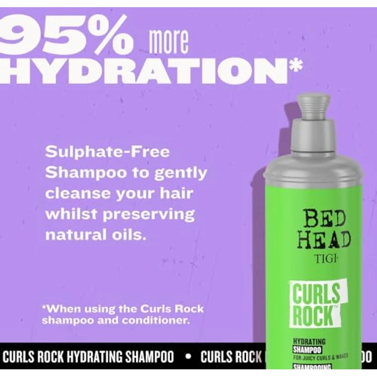 TIGI BED HEAD Curls Rock Hydrating Shampoo, feuchtigkeitsspendendes Shampoo für lockiges Haar, 400 ml mit Arganöl – Bild 3