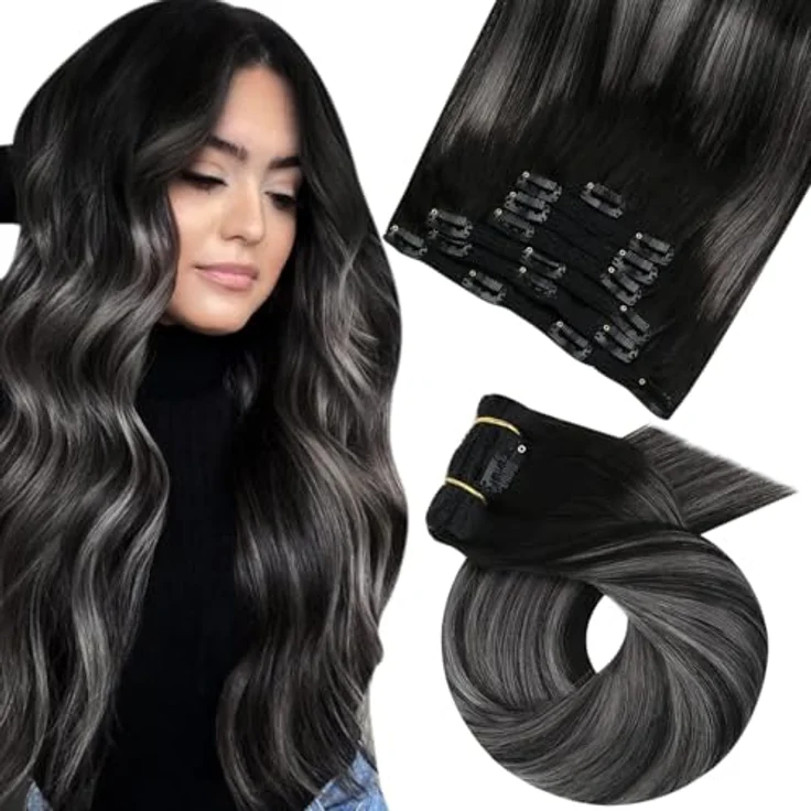 Moresoo Echthaar Extensions Clip in, 45 cm, 7 Stück, 120g, seidig und leicht zu tragen – Bild 1