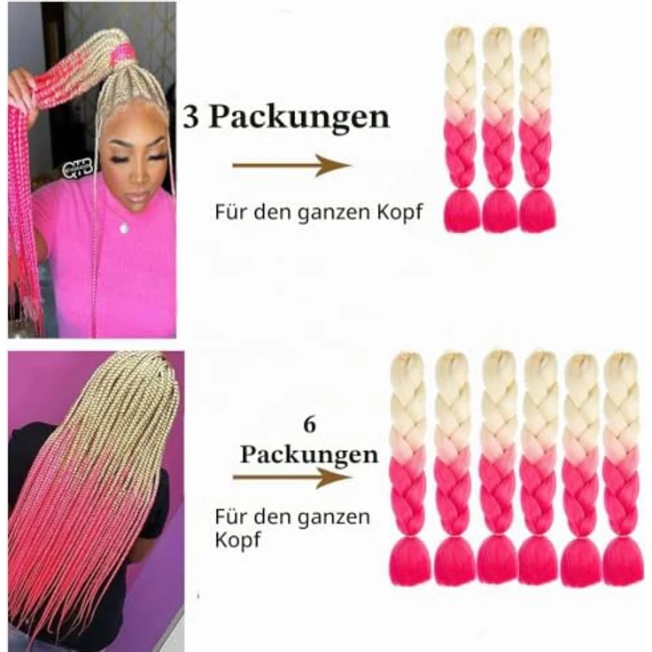 Shangxiu Braids Extensions, 24" Kunsthaar in Blond-Pink, hitzebeständige Faser zum Einflechten – Bild 5